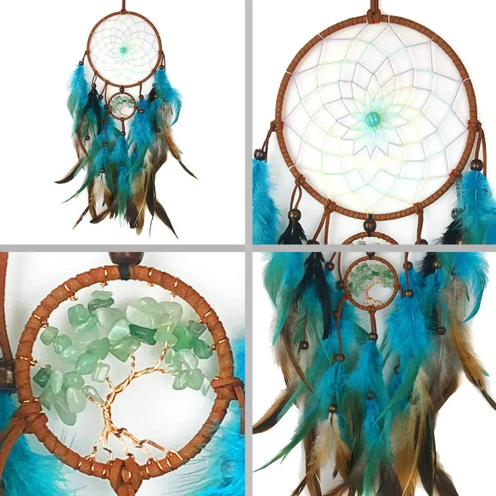 Łapacz snów drzewo życia z piórami indianie styl kryształowy kamień dom wiszący Ornament do sypialni akademik Handmade prezent 60cm
