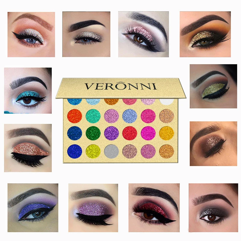 VERONNI Glitter Eyeshadow Palette Pigment Shine Sequins Eye Shadow Highlighter Shimmer Colorful Make Up Pallete