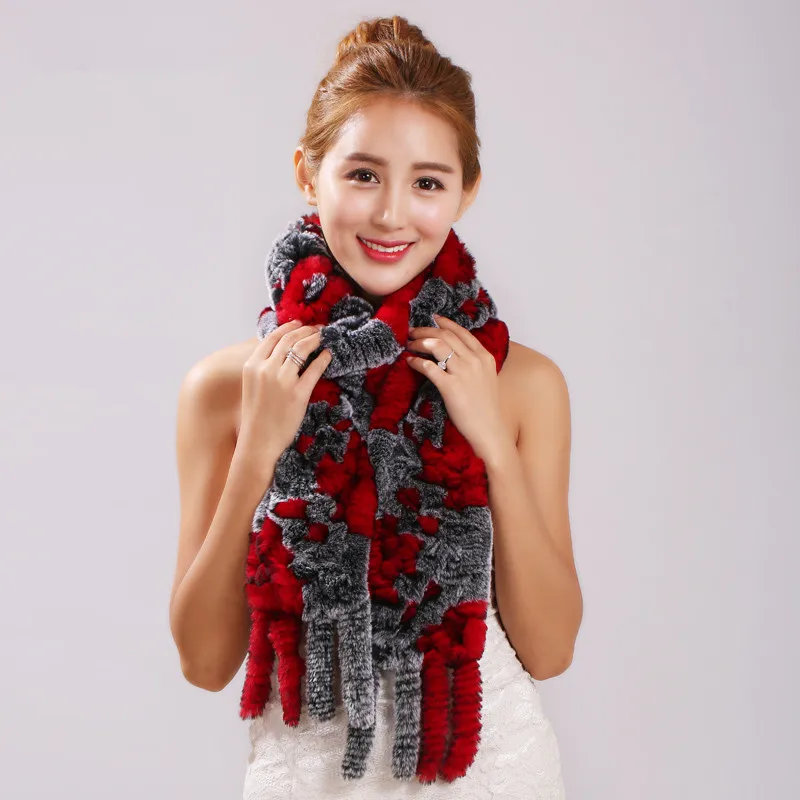 

Winter Warm 100% Real Rex Rabbit Fur Woven Scarf Long Soft Warm Fur Muffler Wraps For Girl S35