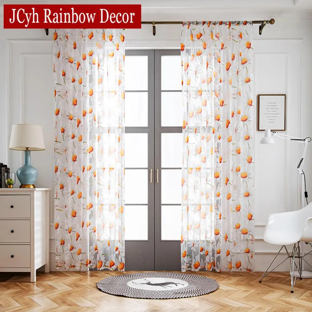 Floral Sheer Curtains For Living Room Bedroom Door Tulle Curtains Voile Kitchen Curtains For Window Kids  Baby Room Curtain