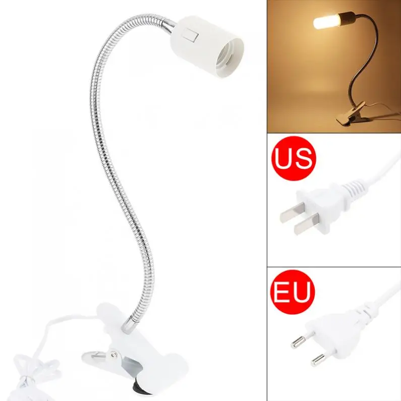 

360 Degrees Lamp Holder Clip 50CM Flexible Clip on Switch LED Lamp Holder Socket with Metal Hose and 1.25M Wire for Lighting