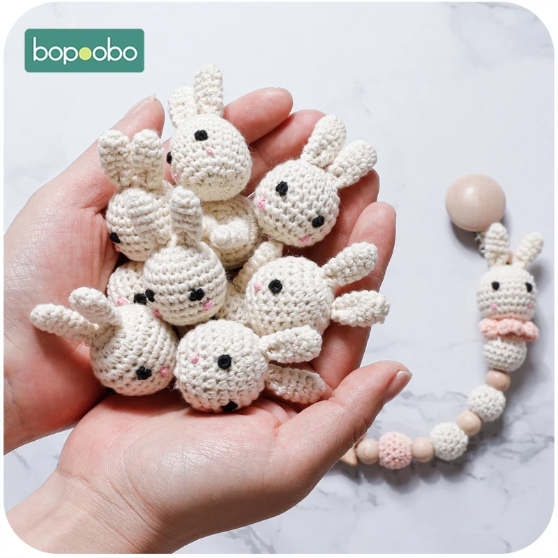 Bopoobo 10pc Food Grade Bunny Teether Crochet Beads For Dummy Pacifier Clip DIY Wood Jewelry Making For Teeth  Baby Product