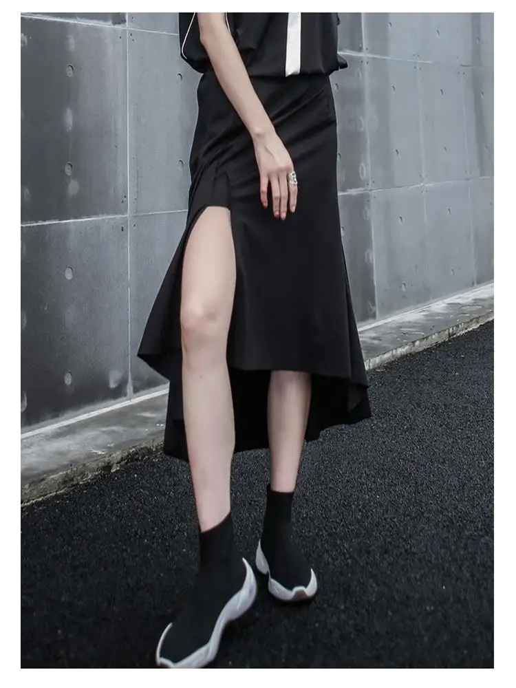 Women's Side Slit Skirt Summer New Solid Color Bag Hip Parted Irregular Splicing Fishtail Skirt High Waist Slim Half Skirt