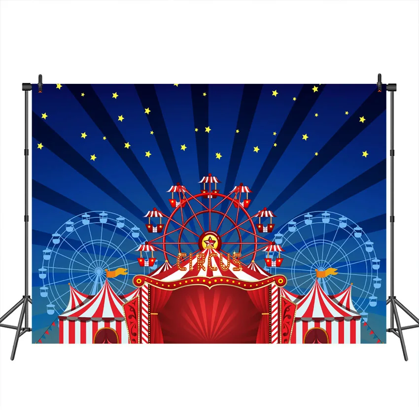 Mocsicka Circus Backdrop Ferris Wheel Red Curtain Stage Background Birthday Party Decoration Customized Photographic Backdrops