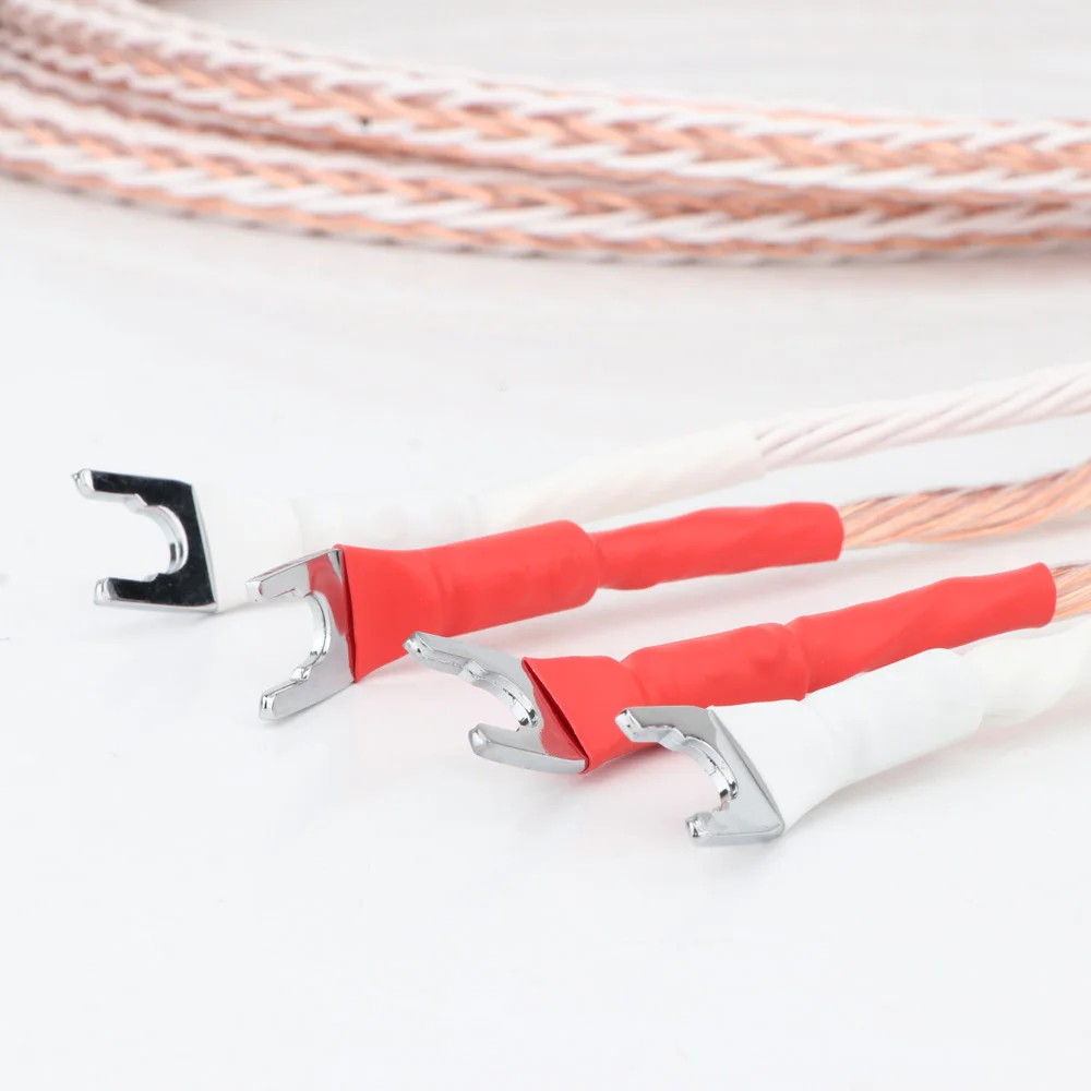 페어 HIFI 8TC OCC 구리 스피커 케이블 Hifi 오디오 오디오파일 스피커 케이블(로듐 도금 Y 스페이드 커넥터 포함)