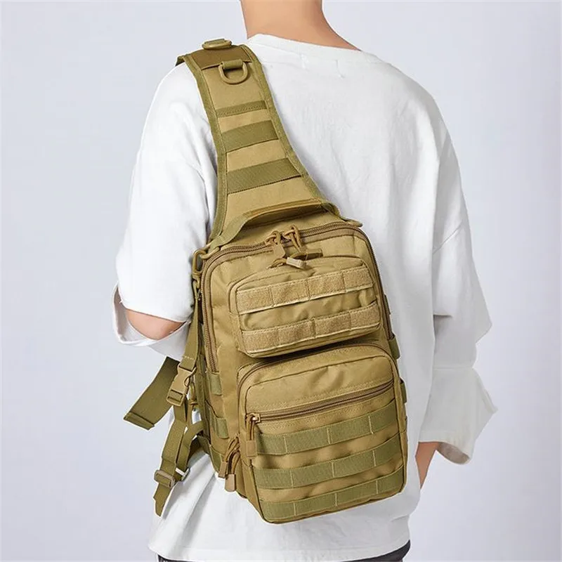 Large Capacity Black Men\'s Bag Tactical Chest Bag Hunting Fishing Handbag Camping Hiking Shoulder Bag Crossbody Bag