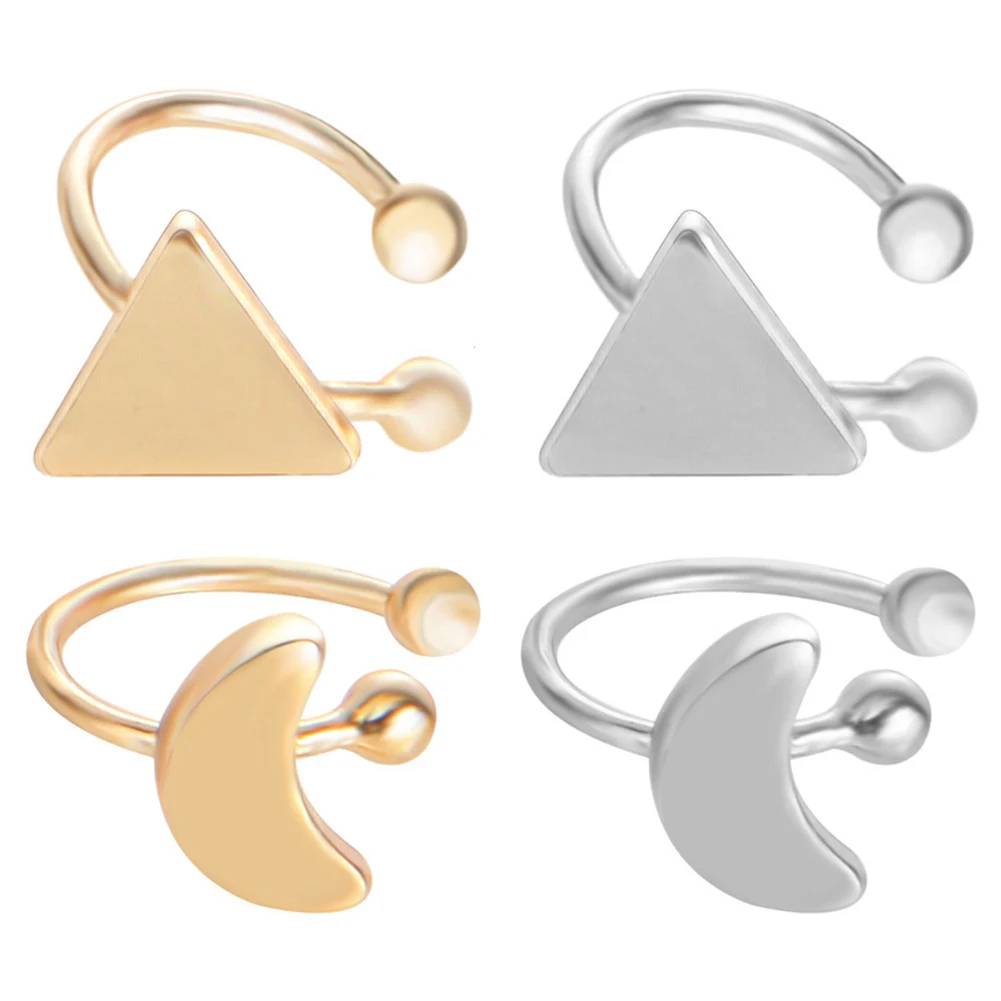 Stainless Steel Star Moon Ear Clip for Women Without Piercing Cross Ear Cuff Clip Earrings Wedding Jewelry