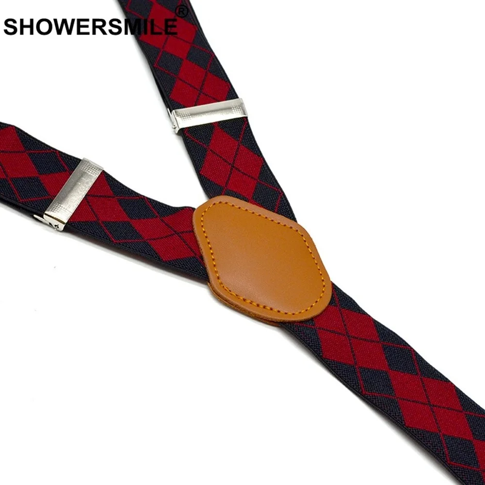 Bretelles homme pour pantalon noir rouge Argyle réglable Y dos porte-jarretelles 3 Clips avec bretelles en cuir homme 120 cm * 3.5 cm