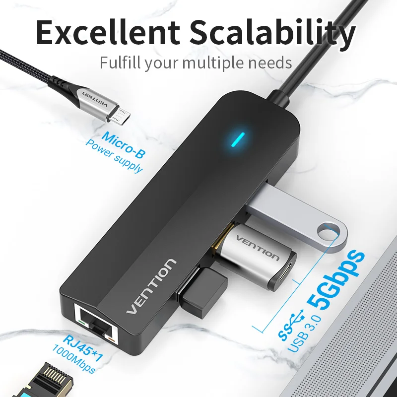 Сетевая карта Vention, USB Type-C, сетевая карта USB C на USB 3,0, 2,0, 1000 Мбит/с, гигабитный RJ45 Lan USB-концентратор для MacBook iPad Pro