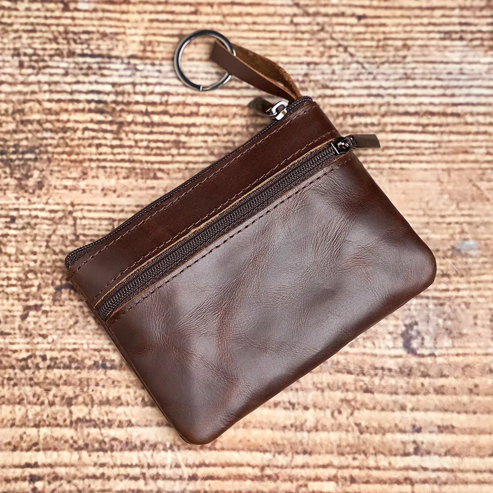 Echtes Leder Mini Geldbörse Kleine Geldbörse Männer Frauen Braun Vintage Casual Kreditkarte Kleine Tasche Reißverschluss Tasche Schlüsseltasche NUPUGOO – Detail 4