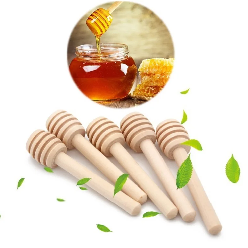 5Pcs/Lot 8cm Long Handle Wood Honey Stir Bar Practical Honey Mixing Stick Jar Spoon Supplies For Coffee Milk Tea Kitchen Tool