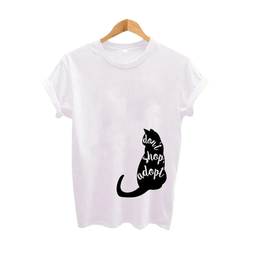 

Women Summer Clothing Cute Cat T-shirt Don't Shop Adopt Funny T Shirts Women Tops Harajuku Punk Tumblr Hipster Graphic Tees