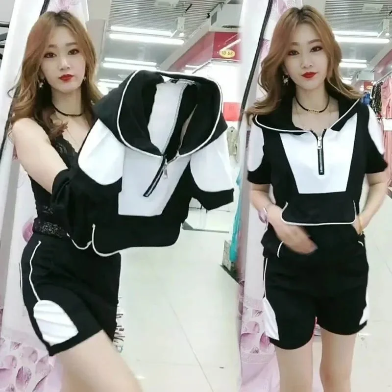 Sweat Suits Women 2024 Summer New Korean Loose Casual Fashion Hooded T-shirt ShortsStudent Running Sports 2 Two Piece Set Female