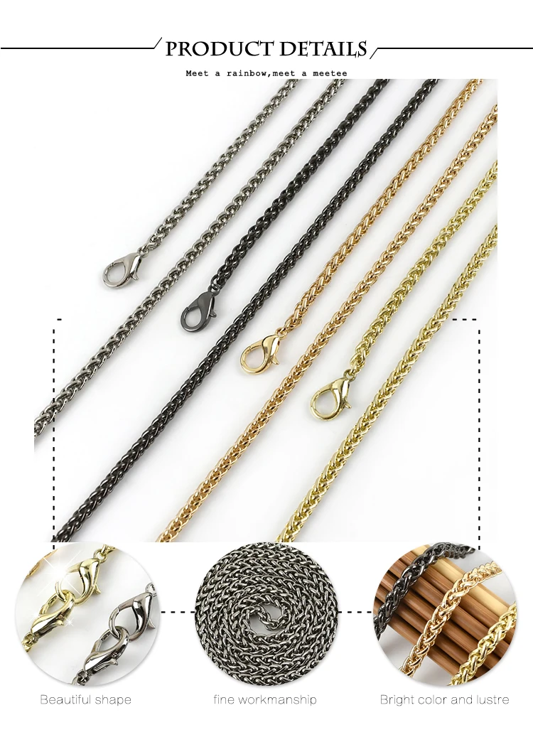 Deepeel 5mm Metal Bag Chain 50/100/110/120cm for Replace Shoulder Handbag Luggage Strap Handle Buckles DIY Handmade Accessories