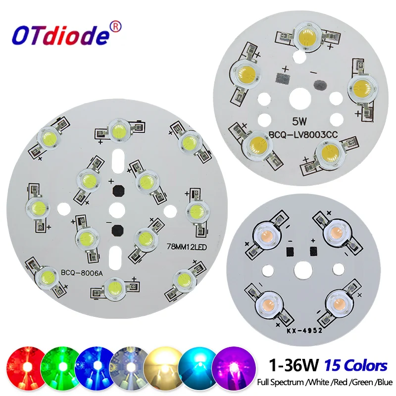 5szt 1W-36W Okrągły aluminiowy radiator podstawy Instalacja 3W Diody LED dużej mocy Pełne spektrum Biały Ciepły Biały Czerwony Zielony Niebieski