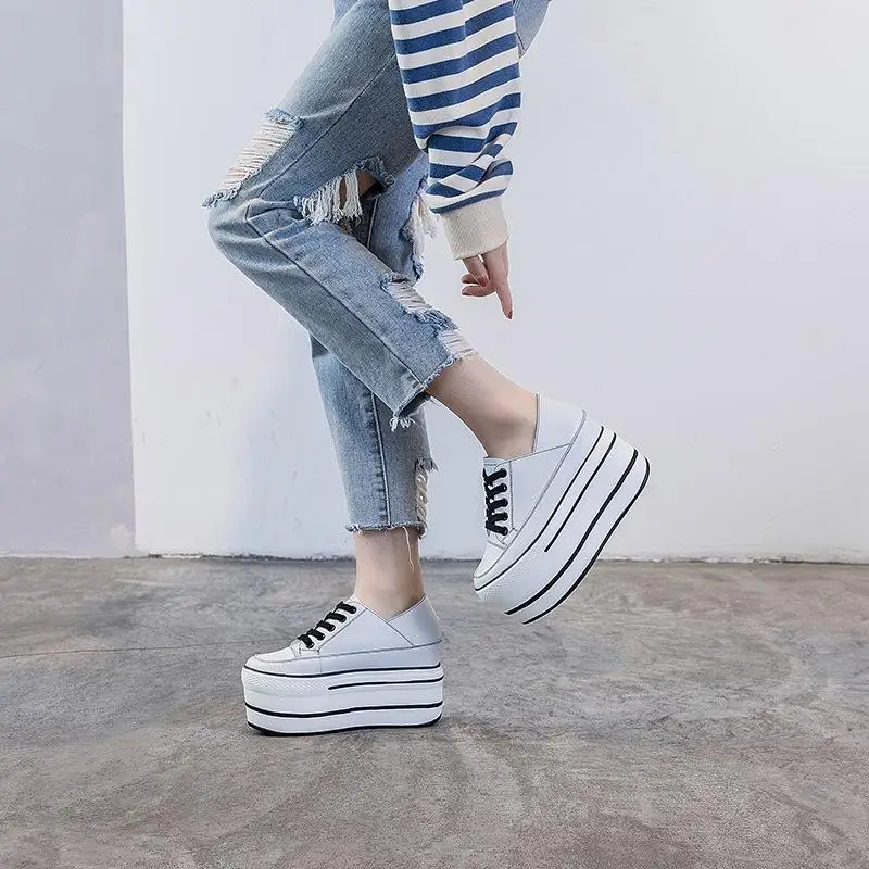 Fujin Genuine Height Increased Super High Platform Casual Sports Women Casual Shoes Wedge Heel Increased Heel Slip on Sneakers