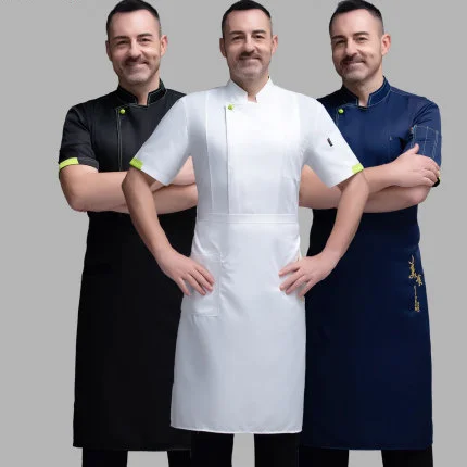 Estate Unisex Ricamato Traspirante Giacca Cuoco Uniforme Servizi di Ristorazione Manica Corta Abbigliamento Da Lavoro Da Forno Ristorante Hotel Chef Uniforme