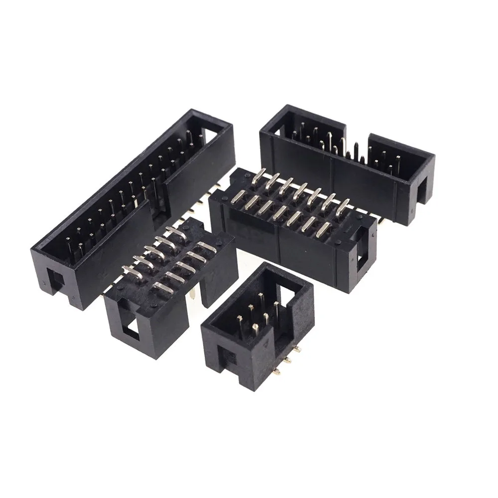 

100 Pcs PCB Box Header SMT Male Pins 2.54 mm Pitch 6 8 10 12 14 16 18 20 26 30 40 44 50 60 64 Pin Shrouded for IDC Socket