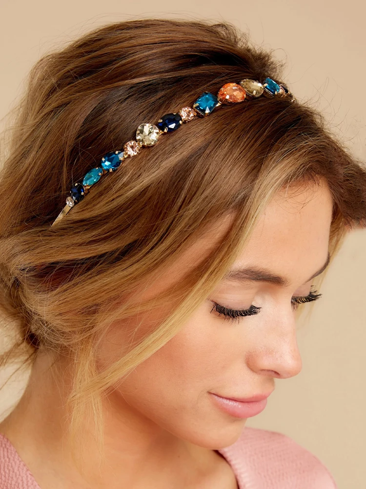 Haimeikang Rhinestone Bezel Baroque Headband Luxury Silver Crystal Hairband Sparkly For Fashion Women Hair Accessories