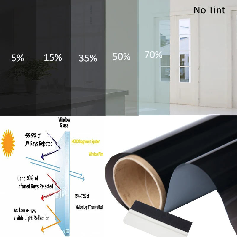 HOHOFILM Roll Black 15%VLT Window Film Car Home glass Sticker Solar Tint 99.9% UV Proof Window sticker glass use heat proof PET