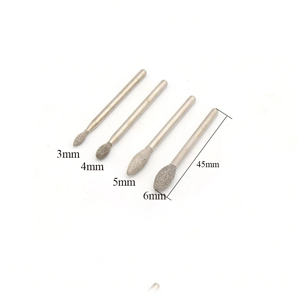 3/4/5/6mm Brazing Diamond Burrs Grinding Bits 1/8'' Shank for Dremel Engraving 1/5/10PCS