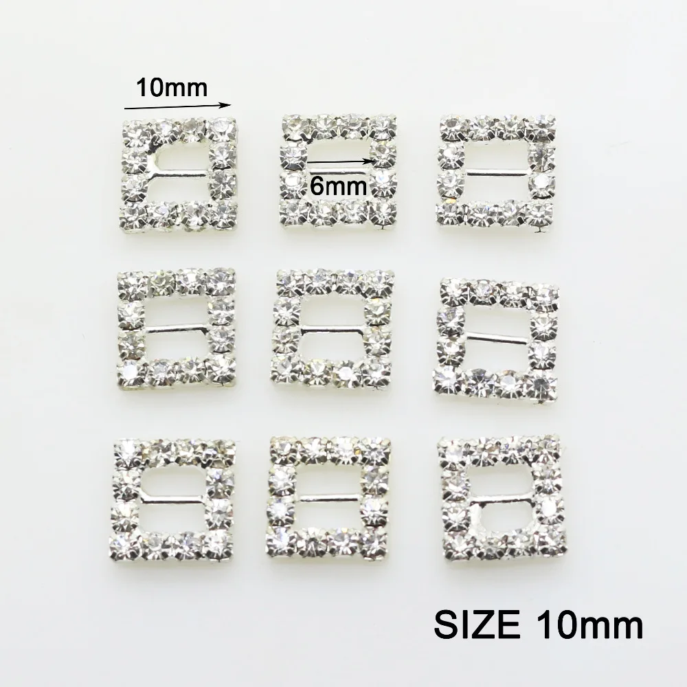 Small Buckles 10Pcs/Lot Metal 10mm Rhinestone Buckle Sliders For Bags Clear Crystal Ribbon Buckles For Wedding Decoration