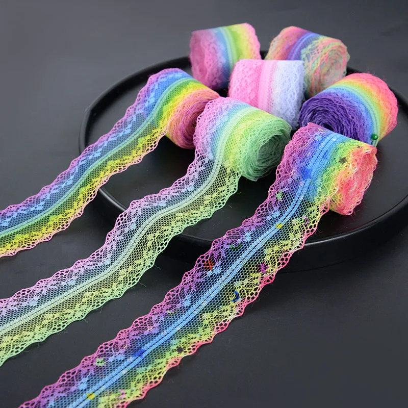 5 Yards 35mm Rainbow Colors Embroidered Net Lace Trim Ribbon DIY Gift Box Packaging Wedding Birthday Christmas Bow Decorations