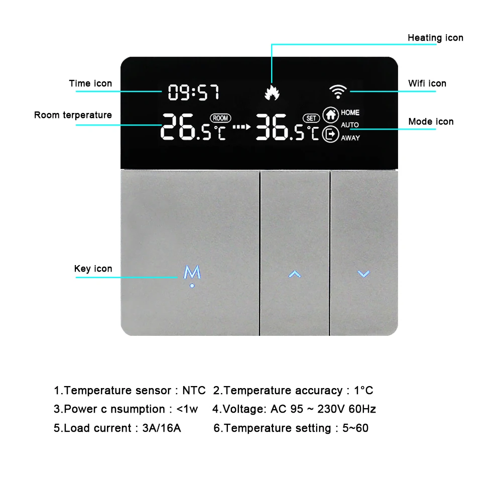 Tuya WiFi termostato intelligente riscaldamento a pavimento elettrico acqua Gas caldaia regolatore di temperatura funziona con Yandex Google Assistant