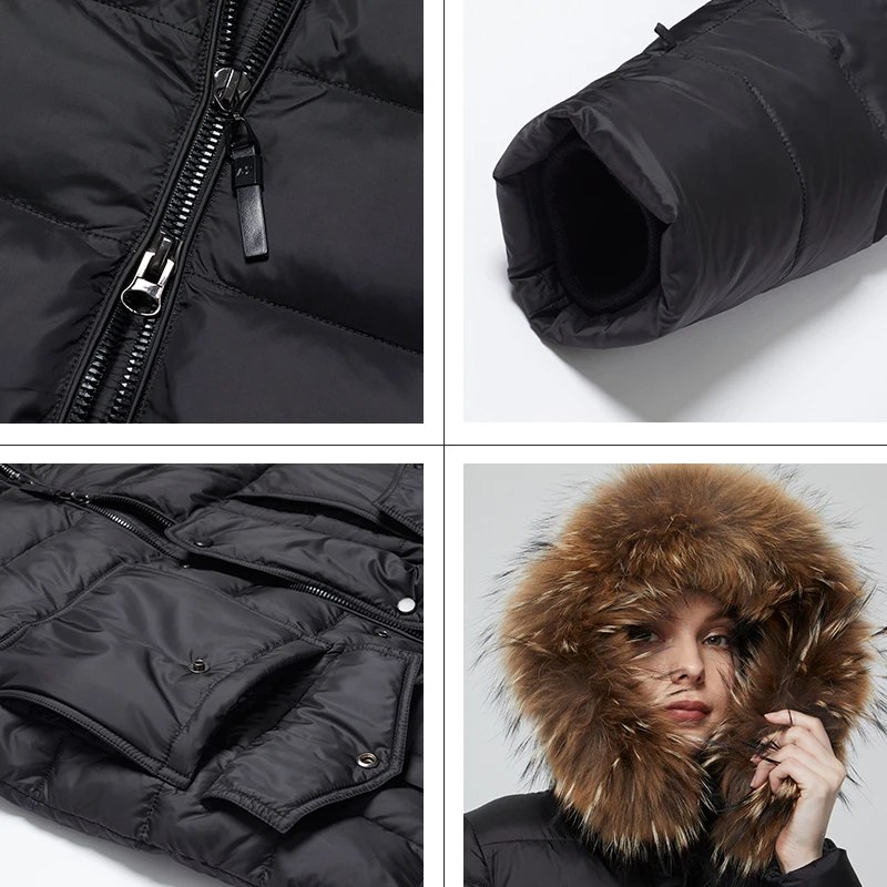 Astrid Winter Women\'s coat women parka long warm fashion black quilted jacket with natural fur collar female clothing ZR-7266