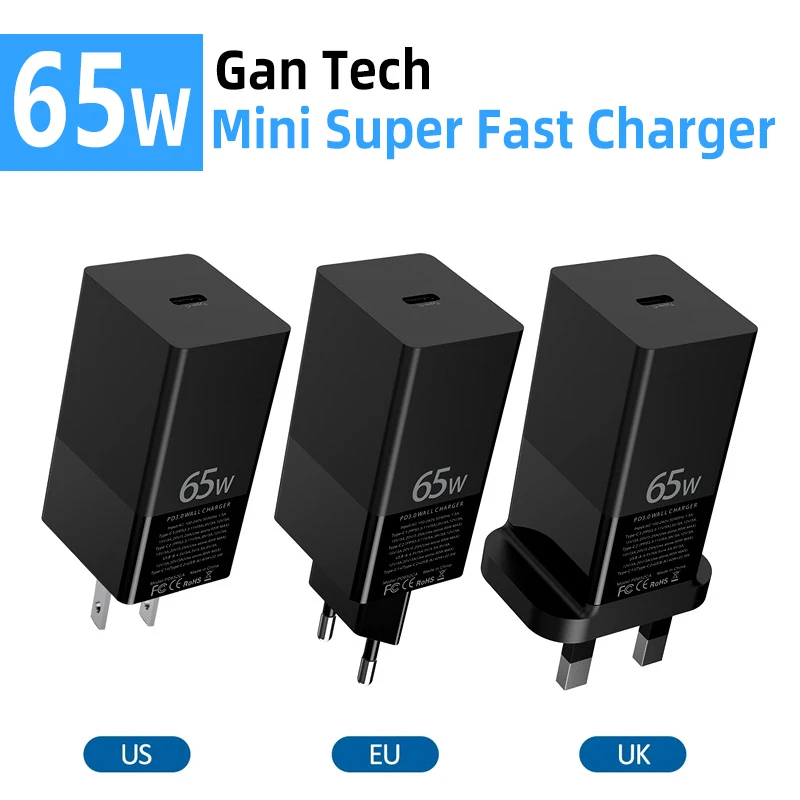 

GaN 65W USB C Quick Charge Type-C Fast Charger ForPine64 Pinecil Soldering Iron Phone Xiaomi Huawei PD Notebook Computer