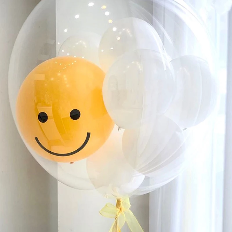 Smiley Daisy Balloons 36Inch Transparent Bobo Ball In Ball Set Wedding Birthday Party Decorations Baby Shower Photo Props Globos