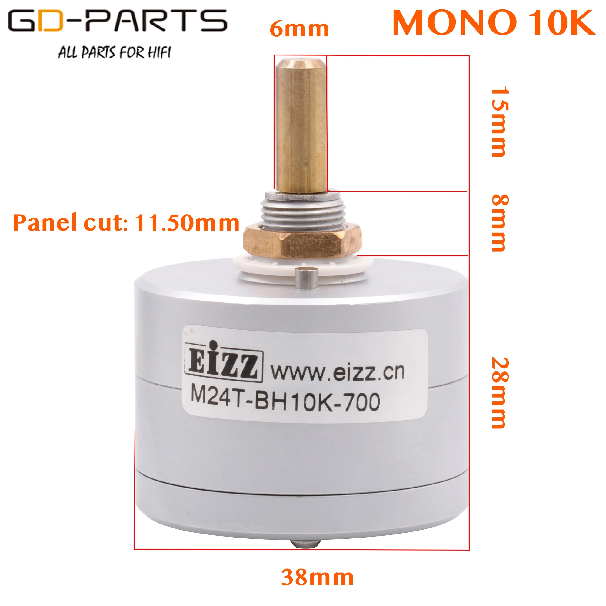 EIZZ-Potenciômetro de Volume Mono, Atenuador Stepped, Tipo Serial, Eixo de Latão 6mm, Hifi DIY, 10K, 25K, 50K, 100K, 250K, 24 Passos, LOG, 1PC