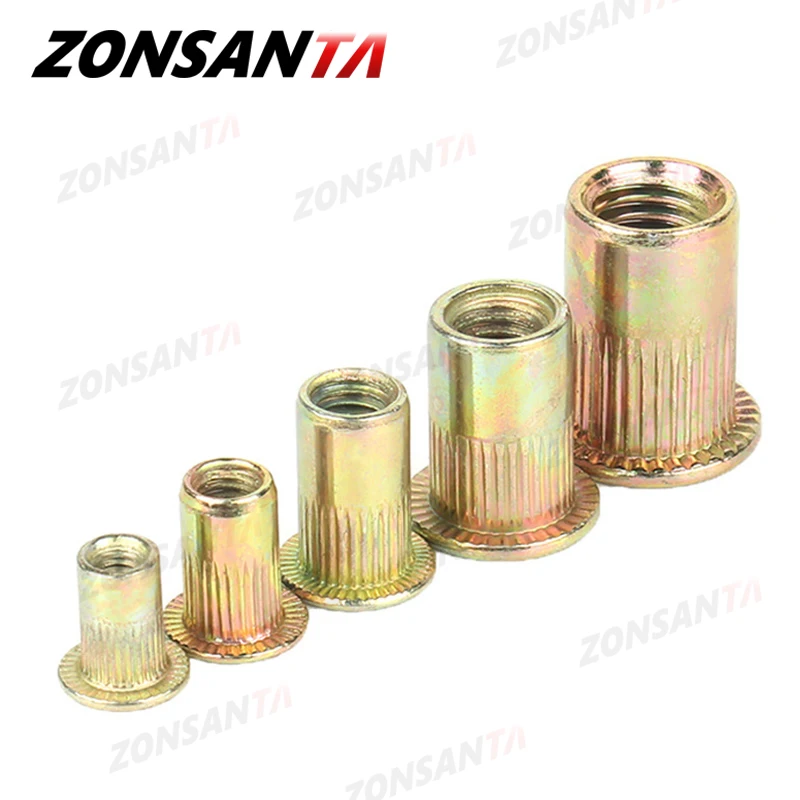 ZONSANTA Rivet Nuts M3 M4 M6 M8 M10 M12 Flat Head Carbon steel Nutser Set Perforated Nut Threaded Insert Riveting Dropping