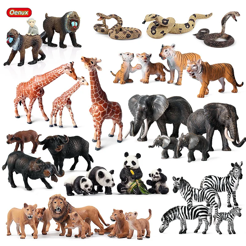 Oenux Simulation Animals Action Figures High Quality Elephant Tiger Bird Lion Panda Zebra Shark Whale Animals Model Toy For Kids