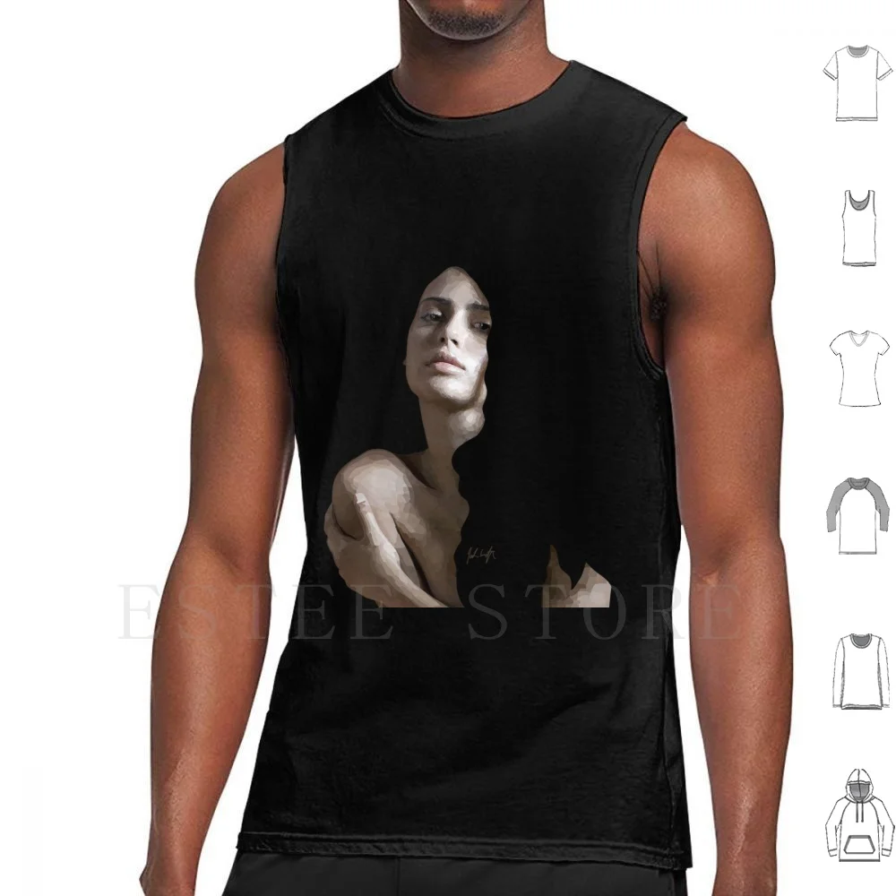 Study Of Light Tank Tops Vest Cotton Womens Light Tone Portrait Face