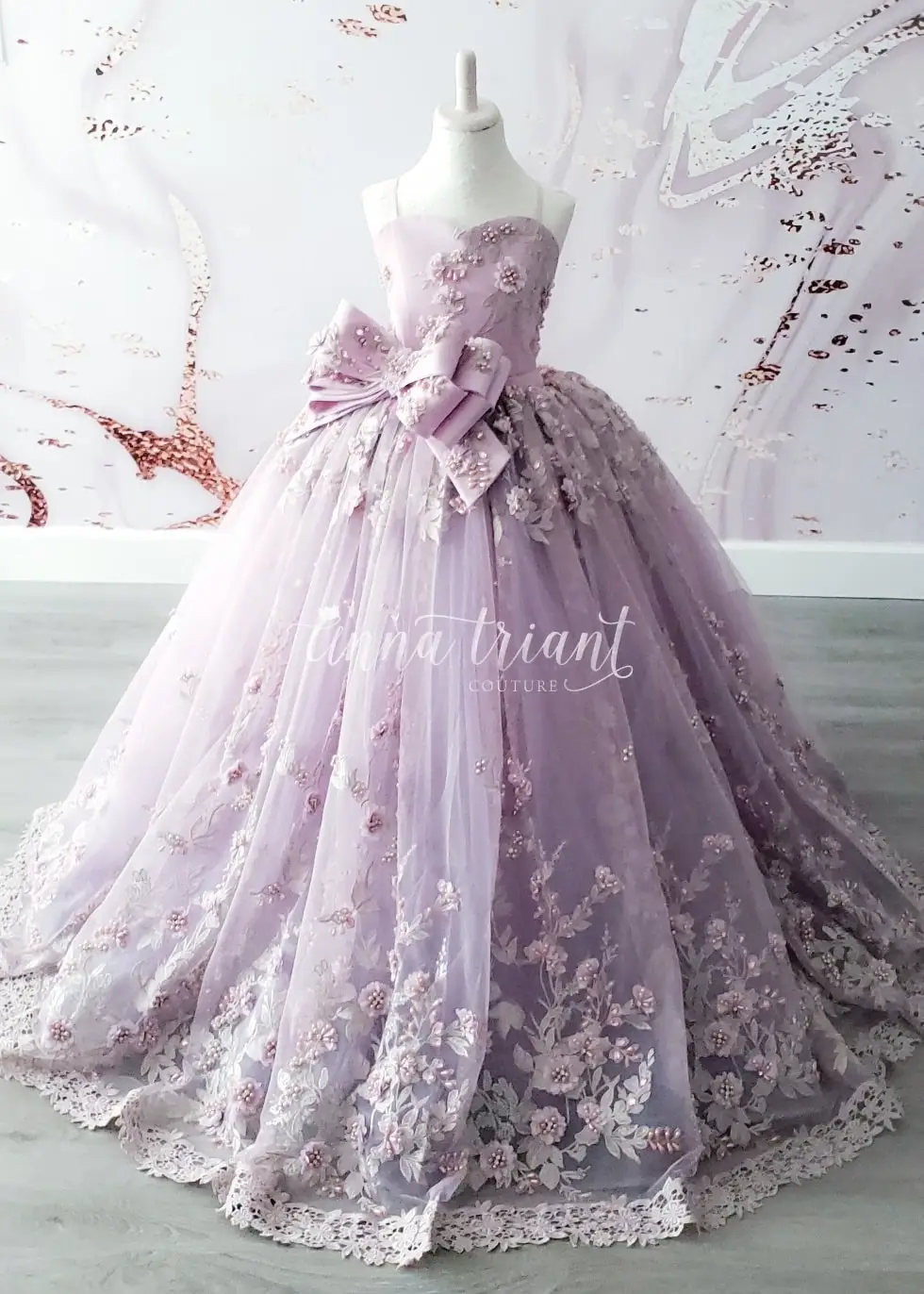 Lavendel Perlen Ballkleid Mädchen Festzug Kleider Spaghetti-trägern Prinzessin Blume Mädchen Kleid Appliqued Erstkommunion Kleid