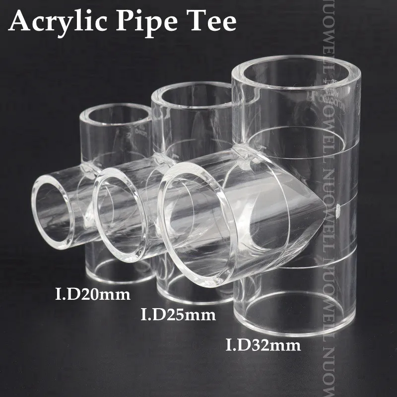 10pcs I.D20~32mm Transparent Acrylic Pipe Tee Connectors Fish Tank Pipe Fittings Organic Glass Tube Fittings Acrylic Connector