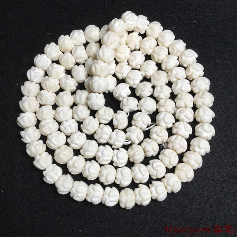 108PCS Tibetan Bone Beads White Yak Bone Carved Padma Lotus Loose Beads 8mm 10mm 12mm 14mm TSB0321  