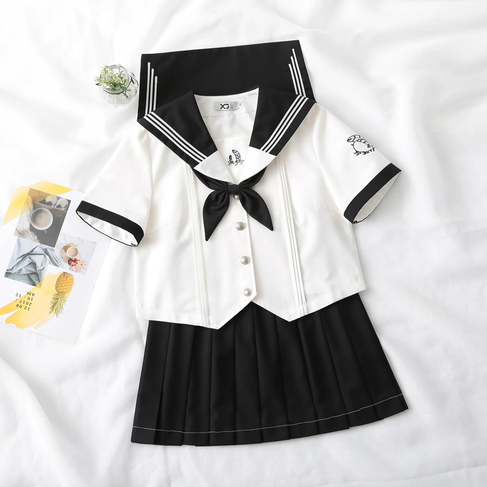 Camisa e saia plissada unissex, kit uniforme escolar para meninas adolescentes jk, uniforme japonês de anime