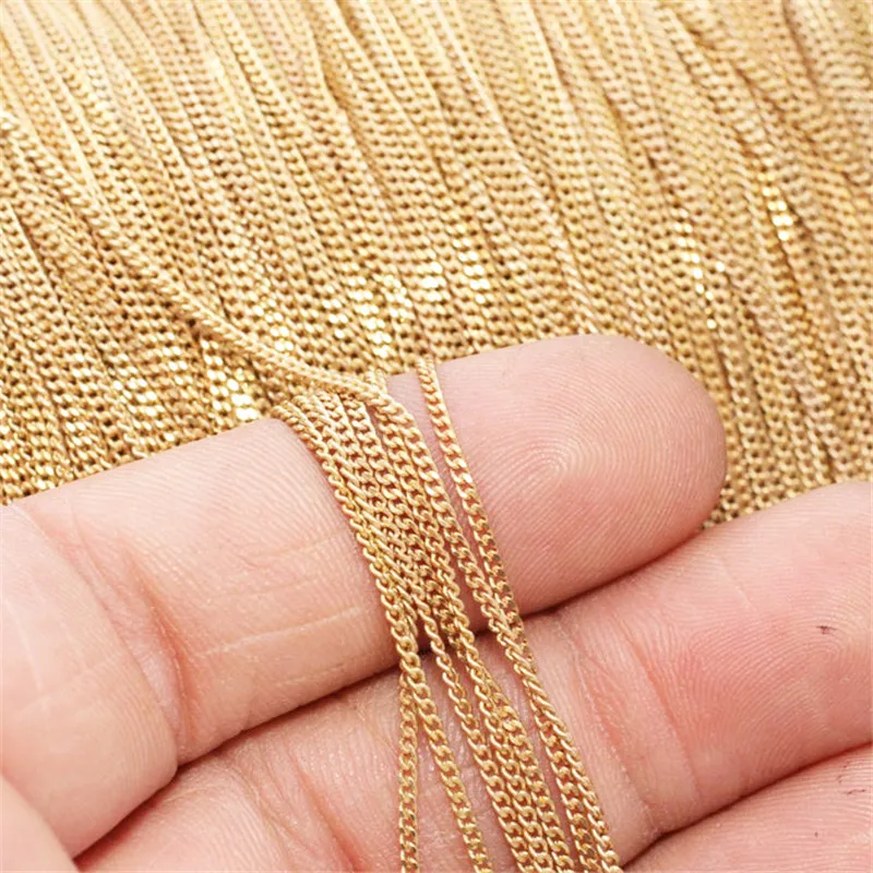 Prawdziwy łańcuszek typu curb z 14-karatowego złota, grubość 1MM/1.2MM/1.5MM, złota biżuteria, minimalistyczny łańcuszek z 14-karatowego złota, biżuteria DIY.