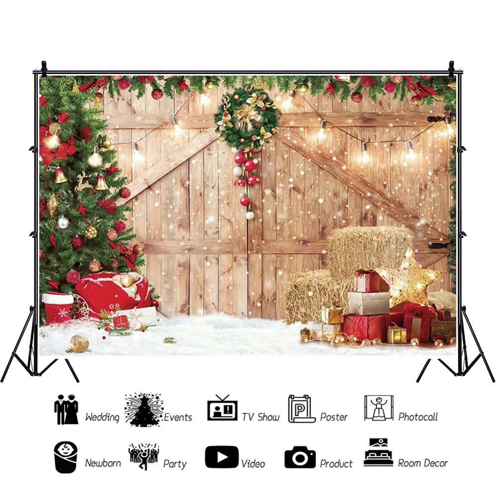Yeele Photocall Giáng Sinh Nhiếp Ảnh Backdrop Lấp Lánh Cửa Gỗ Cho Bé Chân Dung Trang Trí Tiệc Nền Studio Chụp Ảnh Chụp Ảnh