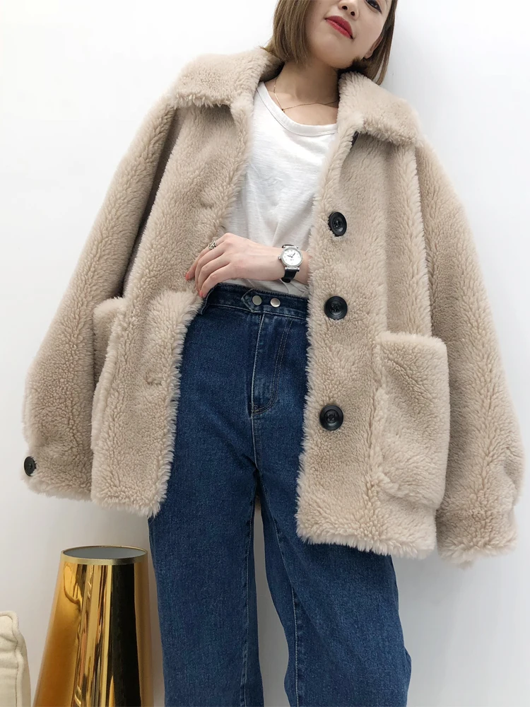 

Sheep Shearing Overcoat Women 2020 Real Fur Coat Female Jacket Long Winter Warm Lamb Fur Coats casaco feminino LX2420