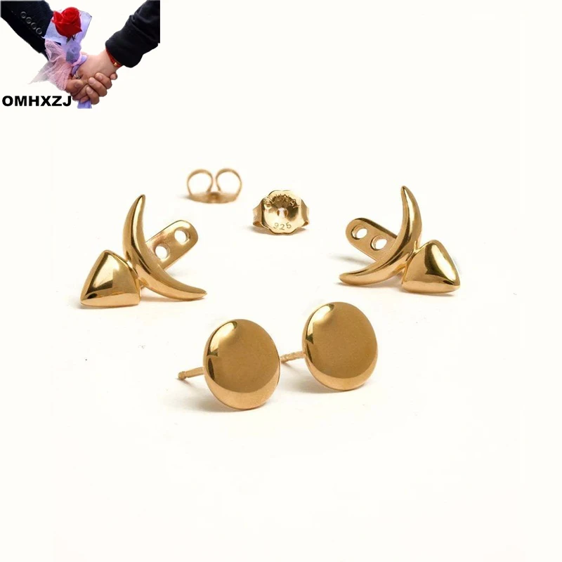 OMHXZJ Wholesale EA687 European Fashion Fine Hot Woman Girl Party Birthday Wedding Gift Simple Sun Moon 18KT Gold Stud Earrings