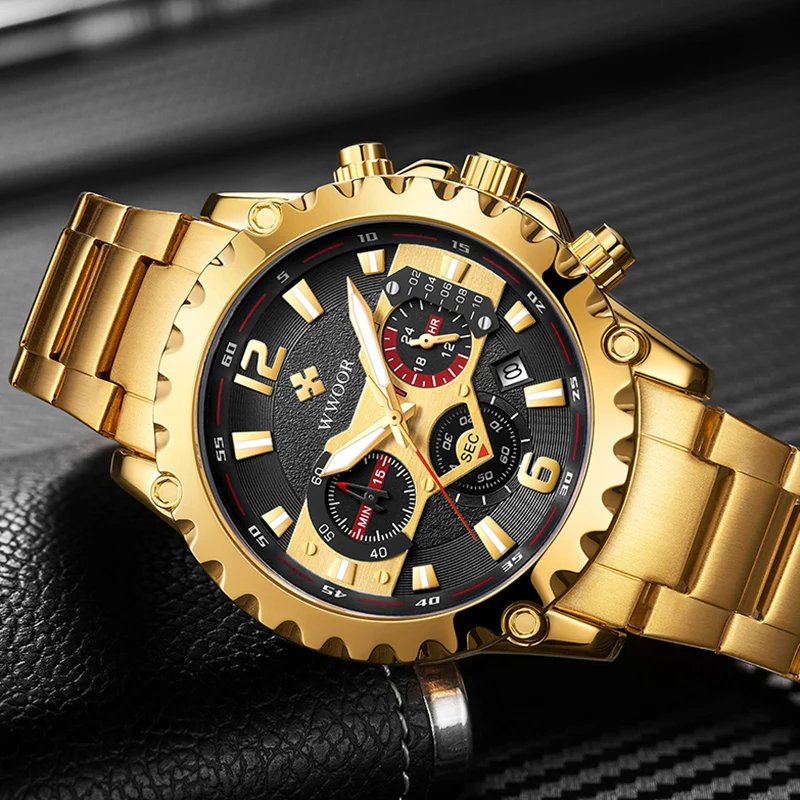 2024 New WWOOR Casual Sports Watches Men Top Brand Luxury Military Quartz Analog 24 Hour Waterproof Chronograph Gold Wrist Watch