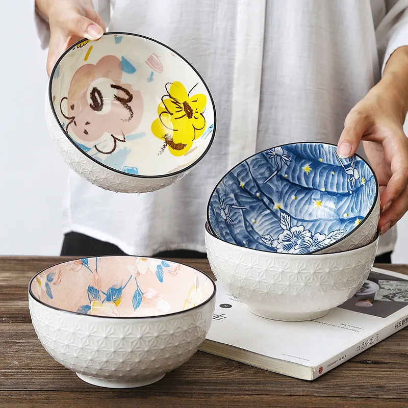 LingAo-Creative Star Ceramic Rice Noodle Bowl, Underglaze Color, Instant Noodle Bowl, 6 in