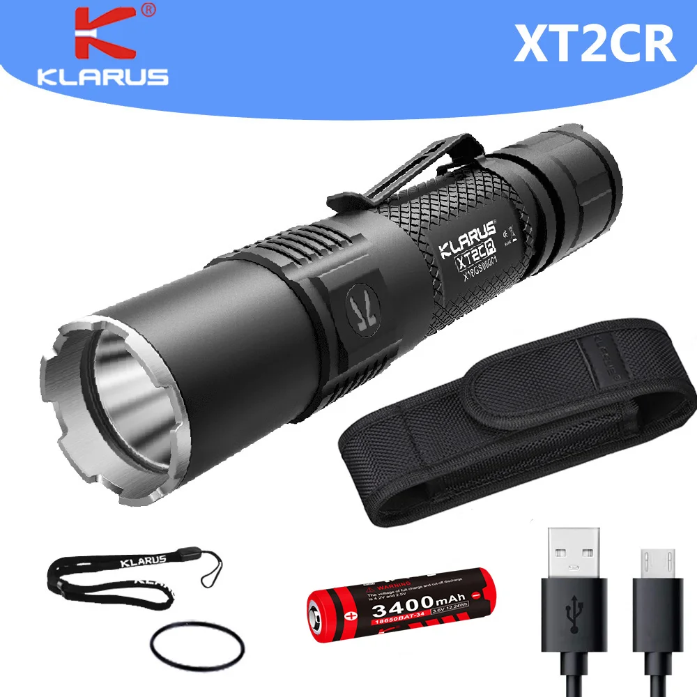 KLARUS XT2CR Upgrade XT2CR PRO Rechargeable Tactical Flashlight XHP35 LED Flashlight 2100 LM  With 18650 Battery