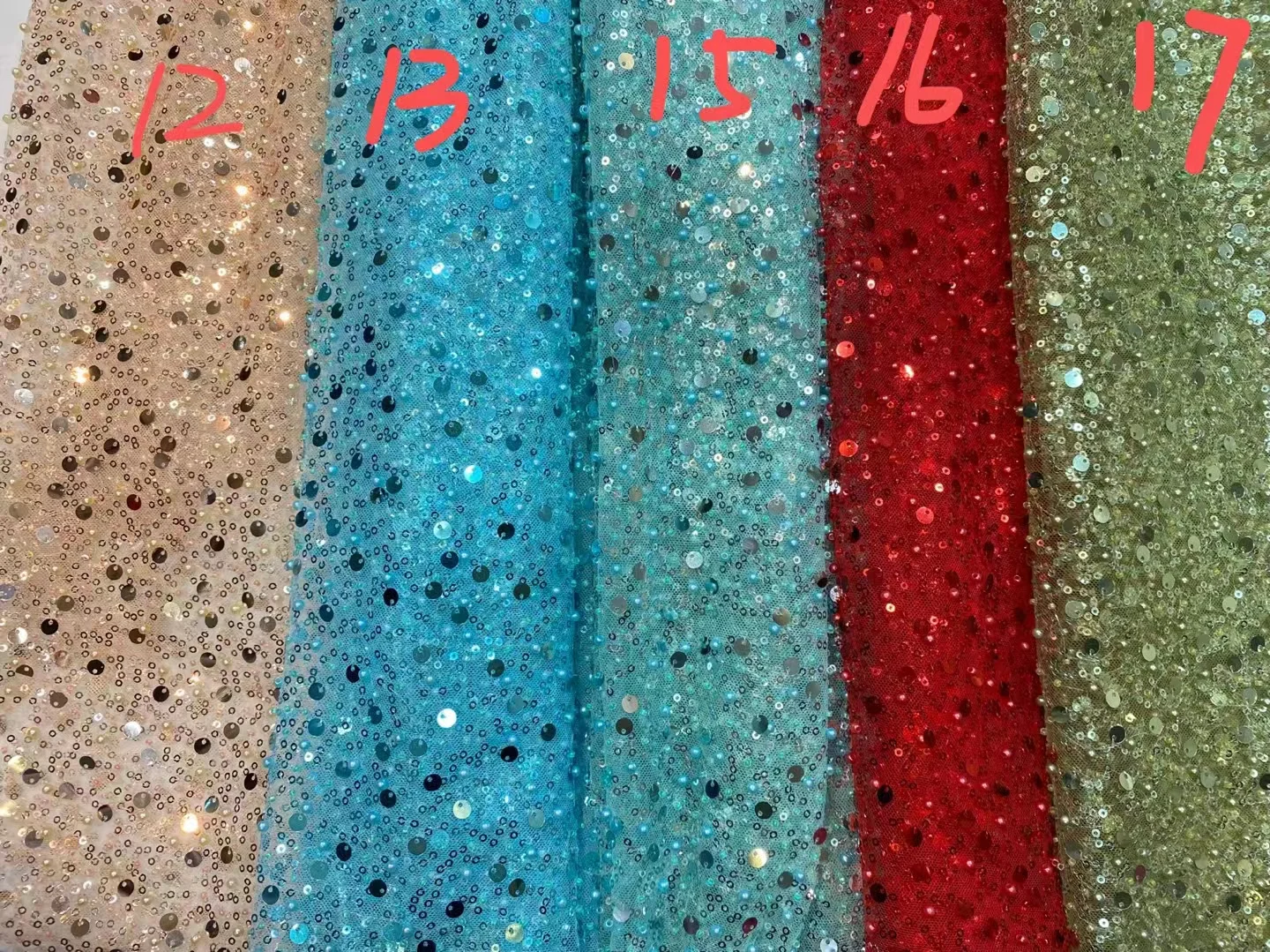 17 Colors High Quality Beaded Sequins Pearls French Tulle Lace Fabrics Wedding Dress Polyester Mesh European Style Factory Price