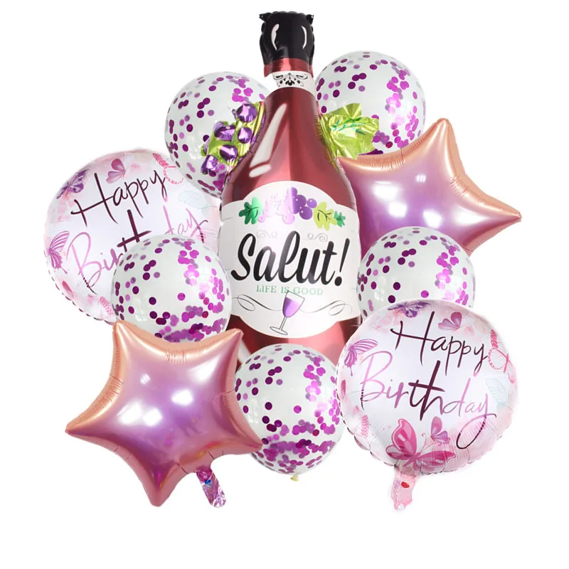 10 Stück goldene Champagnerflaschen-Folienballons mit Konfetti, Latexballon, Weinflasche, Globos, Geburtstagsparty-Dekorationen – Detail 6
