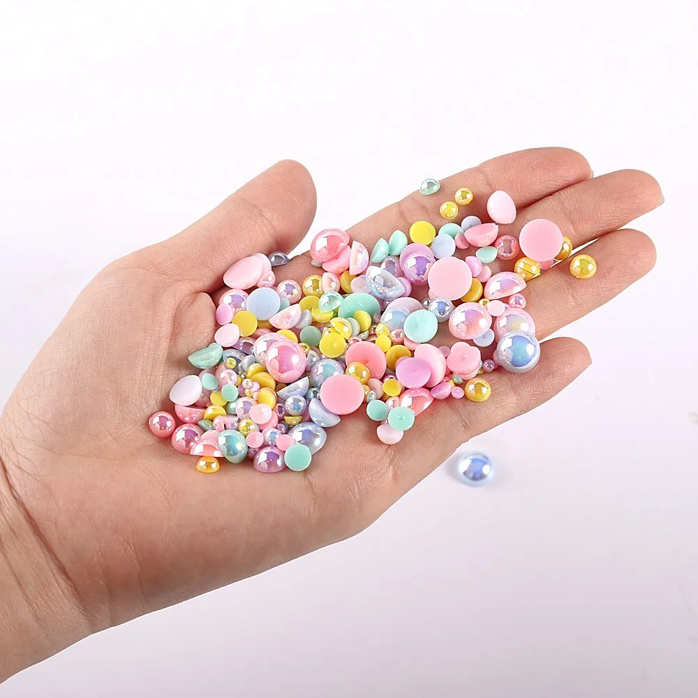 Multi Size AB Colors Half Pearl Mixed Size from 1.5mm To 10mm Craft ABS Resin Flatback Half round imitation pearls DIY Beads