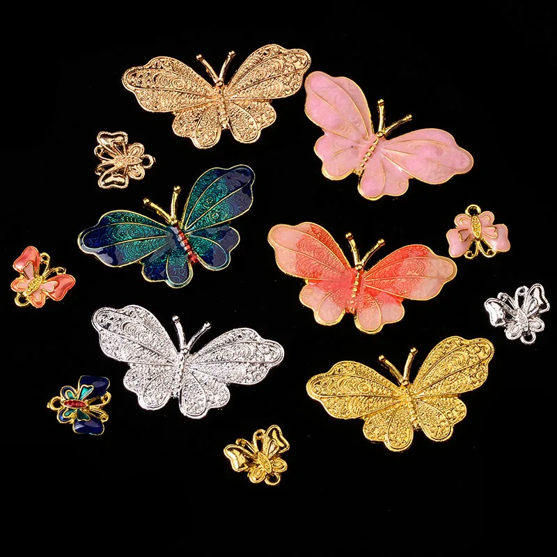 

50pc Gold/silver Color Alloy Material Enamel Butterfly charm Oil drop pendant for DIY wedding Handmade Jewelry Making wholesale